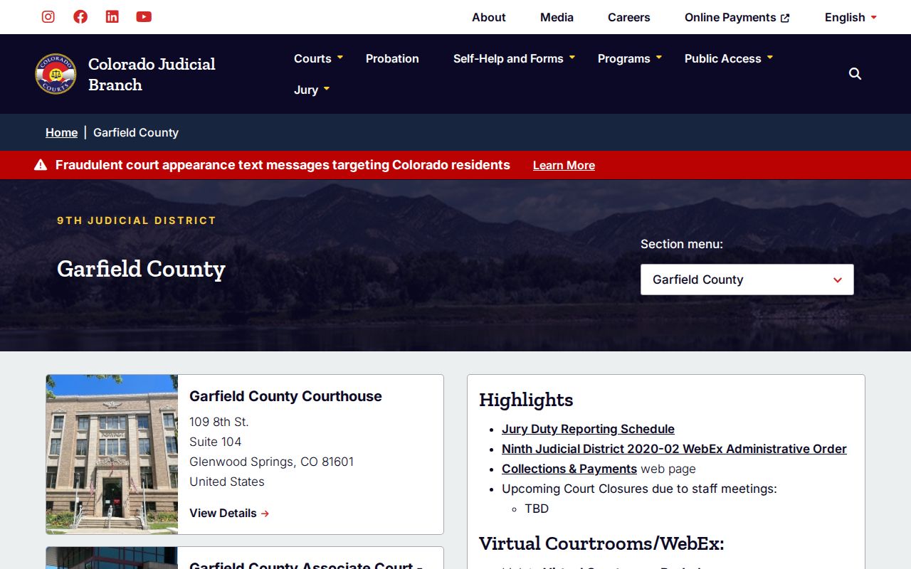 Garfield County Glenwood Springs and Rifle court locations