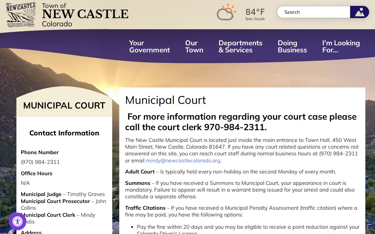 Garfield County traffic warrant New Castle court instructions