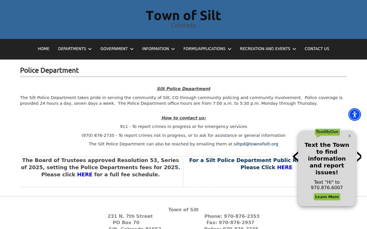Silt warrant records route through the Police Department